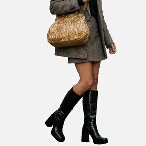 VNTG Rare Extra Large GOLD Puff Slouch Bag Faux Leather Retro Punk Disco Glamor